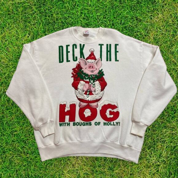 Vintage Pig Hog Christmas Jerzees Sweatshirt size XL 1990s - Picture 1 of 6